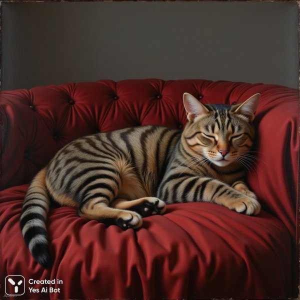 Спокойный сон рыжего кота на бархатном подушечном ложе в стиле академизма. Картинка из нейронной сети Flux Ai