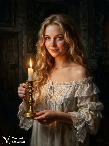 Нежная красота в полумраке: романтический портрет юной девушки с горящей свечой. Генерация из нейросети NanoBanana