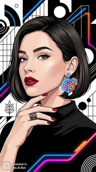 Элегантный портрет в стиле минимализма и графики с яркими акцентами. Изображение из нейросети NanoBanana
