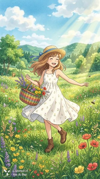 Летняя радость в лучах солнца и красоте полевых цветов. Нейросеть NanoBanana