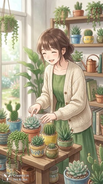 Вдохновение природы: оазис кактусов и зеленый уголок души. Картинка из нейронной сети NanoBanana