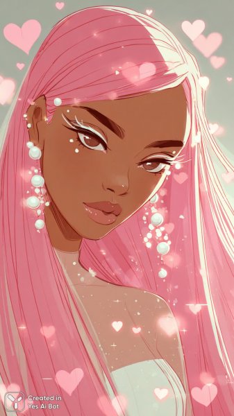 Нежная фантазия: девушка с розовыми локонами и мерцающими сердцами. Генерация из нейронной сети Миджорни