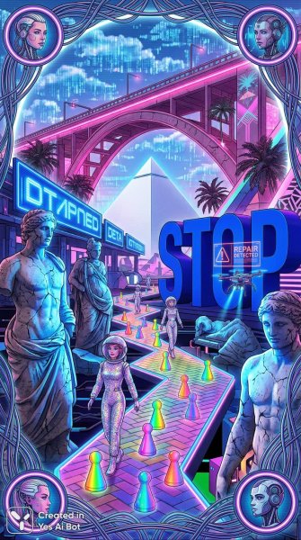 Неоновый город: цифровой коллаж в стиле киберпанк и ваупервей. Нейронная сеть Nano-Banana