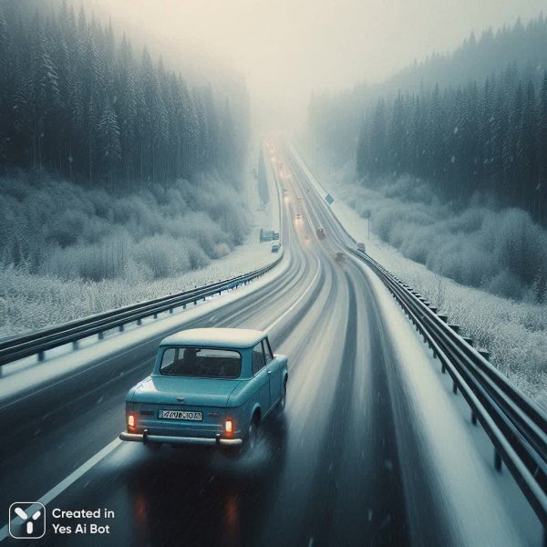 Октябрьское путешествие на Ниве по заснеженному пригороду. Нейросеть Dalle 3