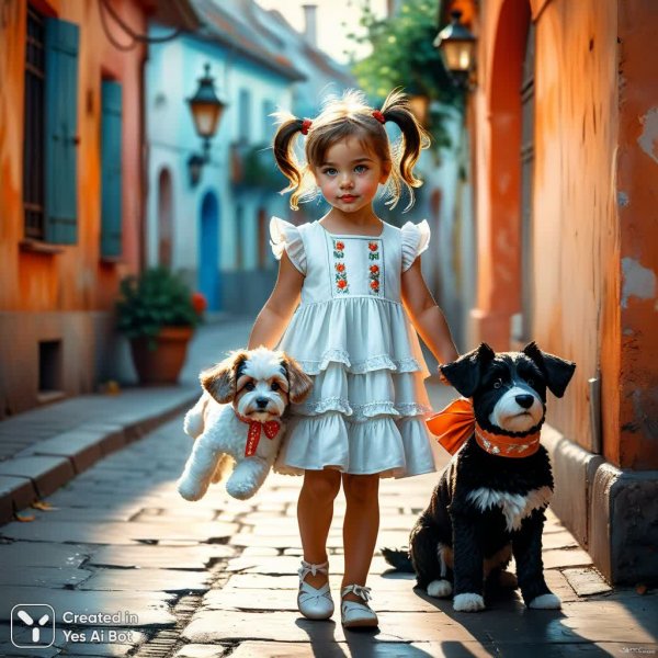 Девочка с собакой: ностальгия по советской эпохе в стиле Михаила Гармаша. Картинка из нейросети Stable Diffusion