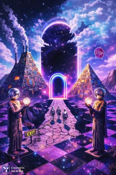 Инопланетный Египет: коллаж в стиле Vaporwave и 80-х. Картинка из нейросети Sora images Ai