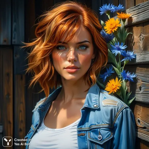 Меланхолия в голубом и охре: осенний портрет с подсолнухами. Картинка из нейросети Stable Diffusion