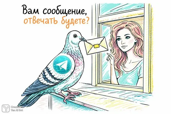 Неожиданное послание голубя: телеграм с сюрпризом на фоне лета. Картинка из нейросети Sora Images