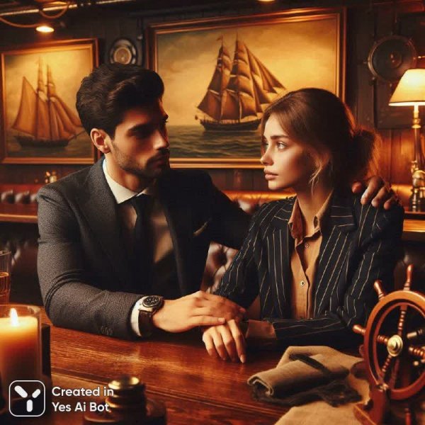 Взгляд сквозь волны любви: вечер в морском баре для двоих сердец. Изображение из нейронной сети Dalle