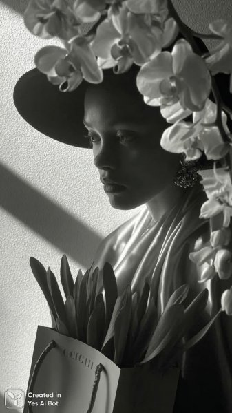 Теневая элегия: мода, цветы и ритм света в стиле Вог. Генерация из нейронной сети Миджорни