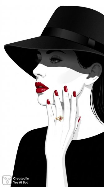 Элегантность в минимализме: красный акцент и тень от шляпы. Картинка из нейронной сети NanoBanana