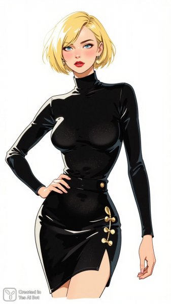 Элегантная блондинка в черном: стильный образ и уверенность. Нейронная сеть Flux