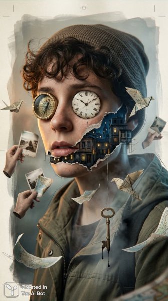 Город памяти: сюрреалистичный портрет путешественника во времени и пространстве. Изображение из нейронной сети Nano-Banana
