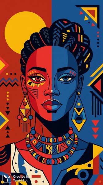 Яркий африканский портрет: игра цвета и геометрии в современном стиле. Нейронная сеть NanoBanana