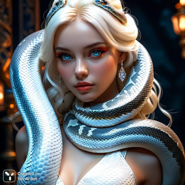 Девушка и питон: сюрреалистичная встреча в красном костюме. Генерация из нейронной сети Стейбл Дифьюжн