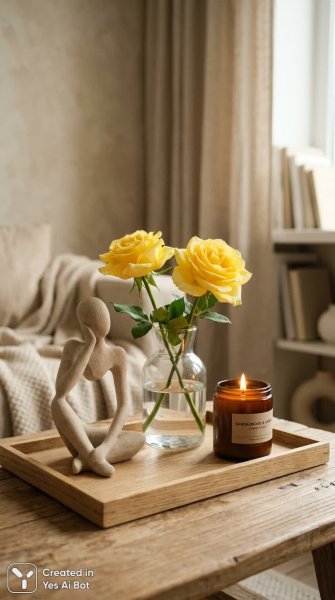 Уютная бежевая комната: минимализм и нежные акценты. Нейросеть NanoBanana