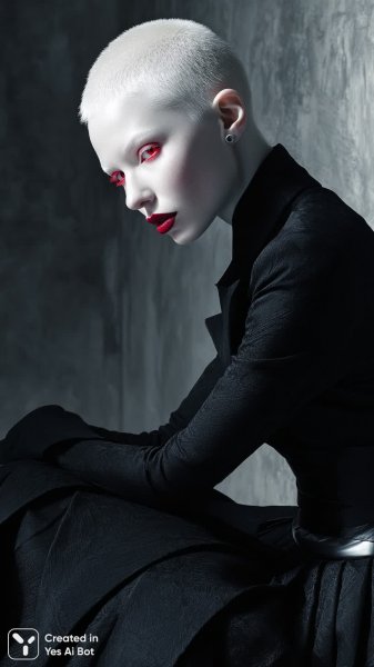 Альбинос с огненным взглядом: готический шик в черно-белом свете. Нейросеть Миджорни