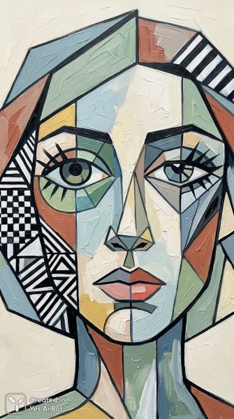 Кубистический портрет: многоцветные формы и взгляд в деталях. Нейронная сеть NanoBanana