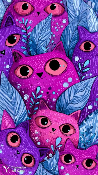 Фиолетовый кот с цветами в нежном стиле. Изображение из нейронной сети Midjourney