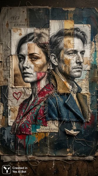 Разрушенные портреты: воспоминания о любви в смешанной технике. Генерация из нейросети Нано Банана