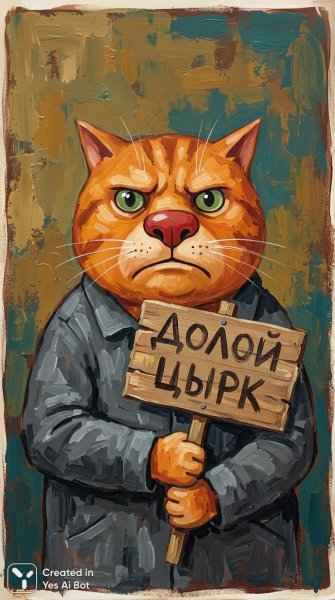 Протест кота: сатирический постер с надписью Долой цирк. Картинка из нейронной сети Нано Банана
