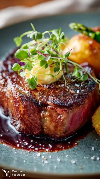 Изысканный стейк рибай: гастрономическое наслаждение в деталях и свете. Нейросеть Midjourney