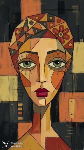 Яркий портрет женщины в стиле абстракции и кубизма. Картинка из нейросети Nano-Banana