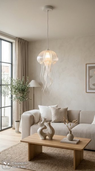 Изящный светильник-медуза: современная абстракция и мягкий свет для гостиной. Генерация из нейронной сети Нано Банана