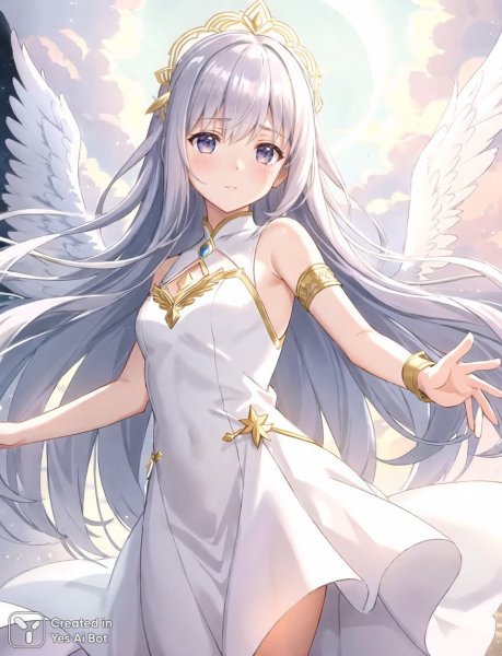 Небесная дева в облаках: ангельская красота и спокойствие. Картинка из нейросети Stable Diffusion
