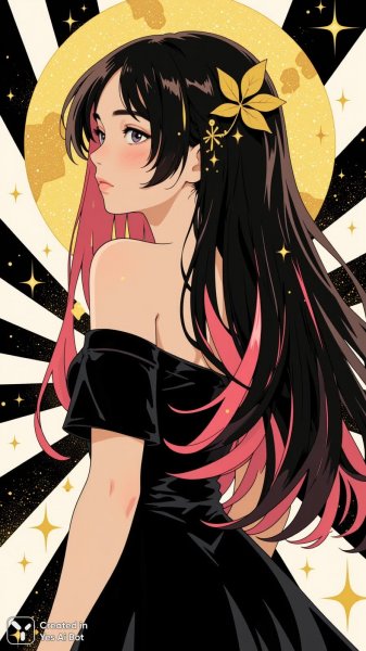 Элегантный портрет: черное платье и золотые акценты в стиле ар-деко. Нейронная сеть Flux Ai