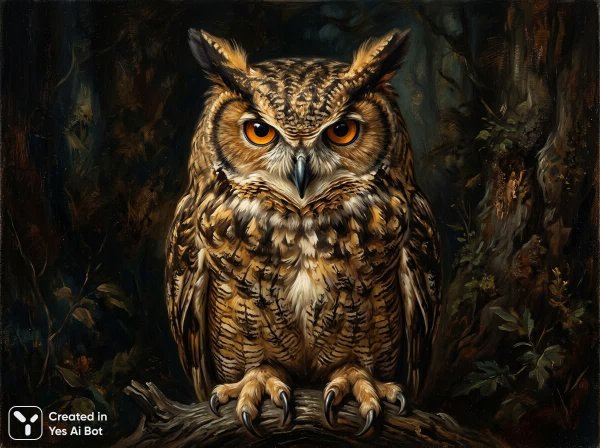 Величественная сова: взгляд силы и таинственности в реалистичной живописи маслом. Генерация из нейросети Nano Banana