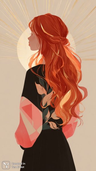 Пылающая красота: огненные локоны и изящный силуэт. Картинка из нейросети Миджорни