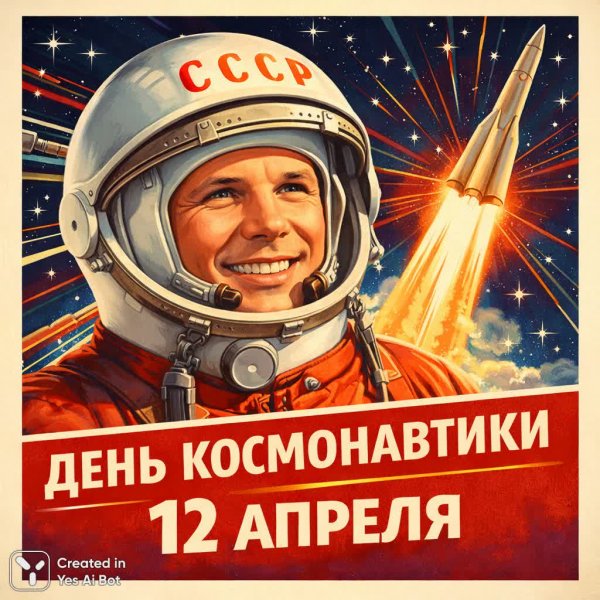 Советский плакат: Гагарин и покорение космоса. Картинка из нейронной сети Sora
