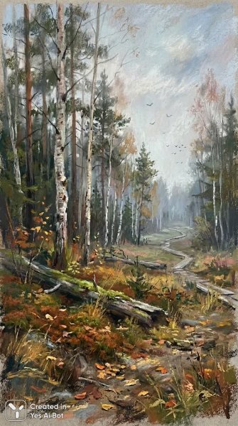 Осенний свет в русской чаще: тихая красота пастельного леса. Картинка из нейронной сети Nano Banana