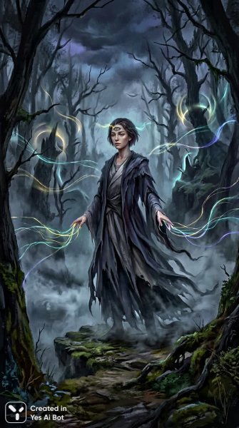 Шестое чувство: Загадочный портрет в туманном лесу сумерек. Генерация из нейросети Нано Банана