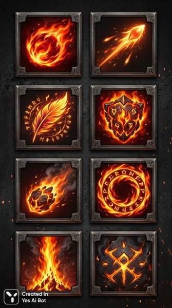 Иконки для мага огня: кинематографический стиль и четкость деталей. Генерация из нейронной сети Nano Banana