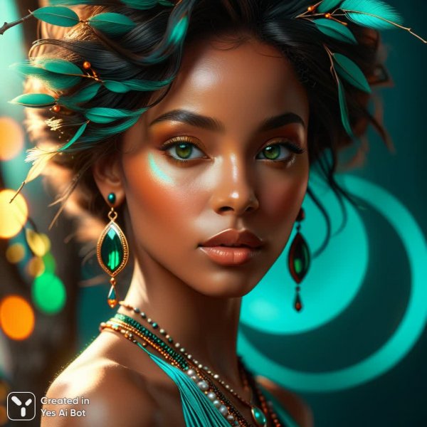 Таинственный портрет брюнетки: малахитовые глаза и опаловая верба. Генерация из нейросети Stable Diffusion