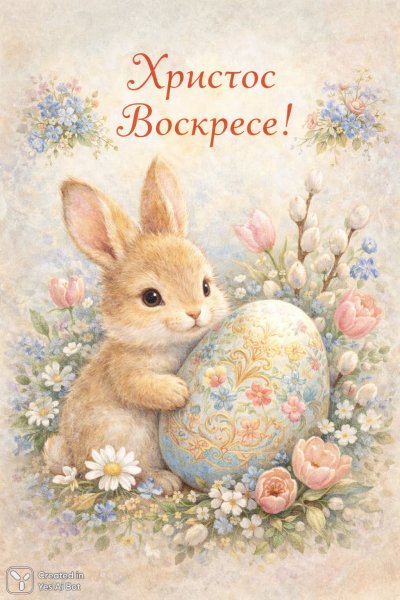 Весеннее пасхальное настроение и красочные яйца с кроликом. Картинка из нейронной сети Sora Images