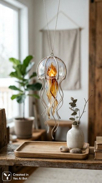 Морская нимфа в стеклянном сиянии: уютная композиция с медузой и светом. Изображение из нейросети NanoBanana