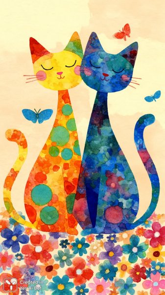 Веселые коты в цветущем саду. Генерация из нейронной сети Midjourney