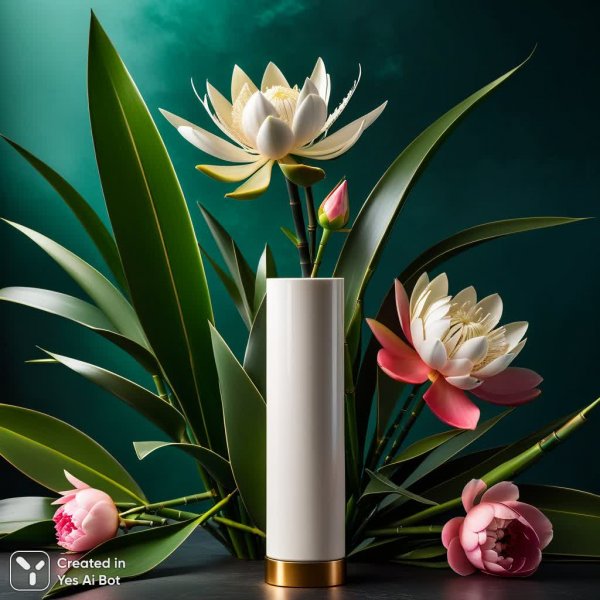 Изысканная красота: масло для волос в объятиях бамбука и цветов. Генерация из нейронной сети Stable Diffusion