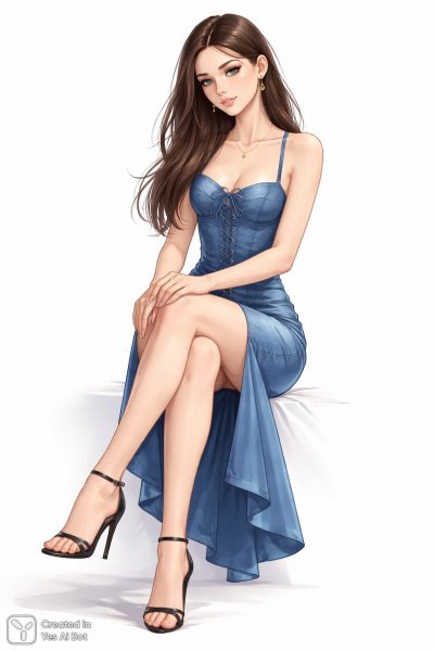 Изысканный образ в голубом дениме и кружевном корсете. Нейросеть Sora images Ai