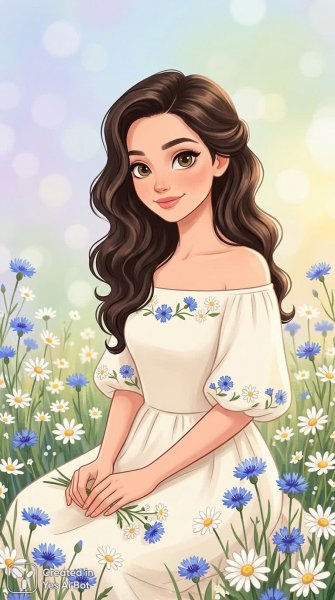 Нежная юность в цветах и мечтах: элегантный портрет современной девушки. Генерация из нейронной сети Nano-Banana