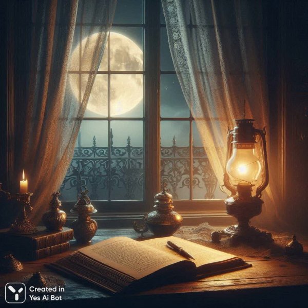 Ночная комната, лунный свет и старинное письмо. Нейронная сеть Dalle