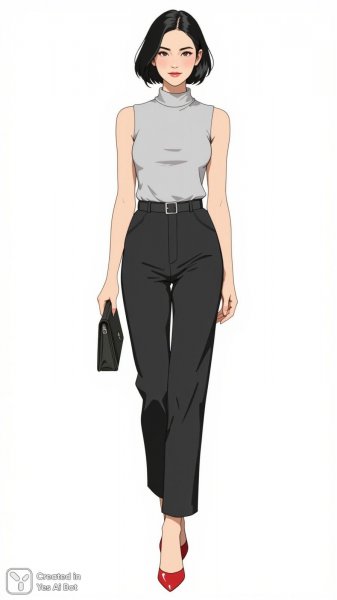 Элегантная женщина в стильном образе на светлом фоне. Картинка из нейросети Flux 1