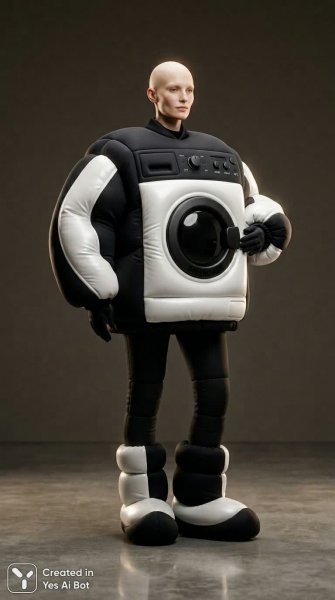 Неожиданный комфорт: мода, быт и сюрреализм в одном образе. Картинка из нейронной сети Nano Banana