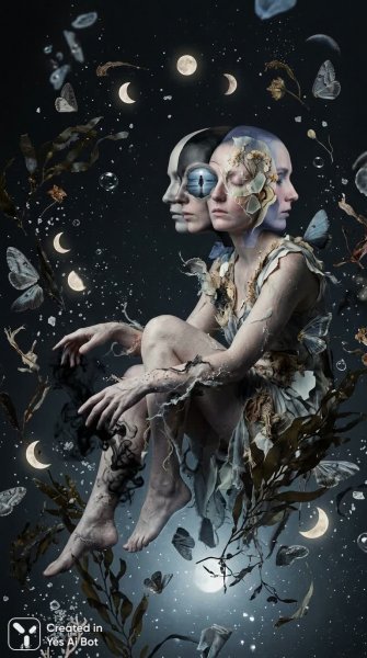 Меланхолия и нежность: сюрреалистический портрет памяти в морской дымке. Картинка из нейронной сети NanoBanana