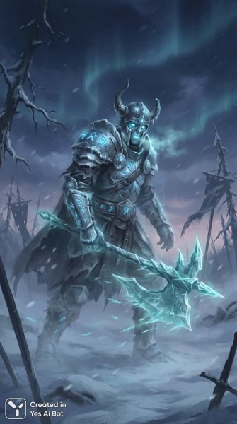 Ледяной воин: призрачная битва в зимней тьме. Изображение из нейросети Nano-Banana