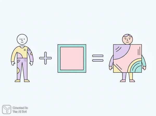 Человек плюс квадрат: минимализм в пастельных тонах. Изображение из нейронной сети NanoBanana