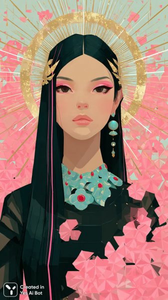 Волшебный портрет азиатской красавицы в стиле ар-деко и поп-арт. Картинка из нейронной сети Миджорни